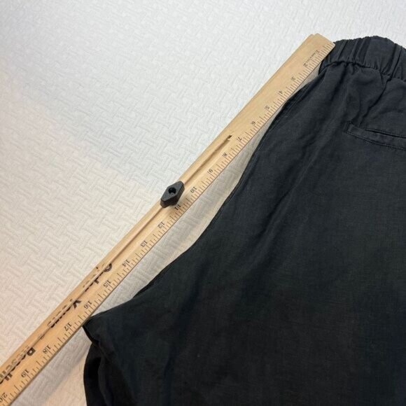 Vintage Women's Medium Black Pull on Linen Blend Cropped Pants Baggy Casual Beac - Picture 10 of 12